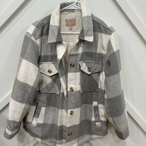 Love Tree Gray and Cream Plaid Teddy Jacket